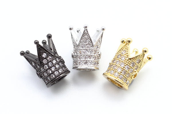 CZ Royal Crown Clear Micro Pave Beads, Cubic Zirconia Crown Spacer Beads, Pave Beads, 10x8mm, sku#G115