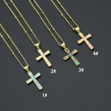 Gold Link Chain Enamel Cross Pendant Adjustable Necklace, sku#EF718