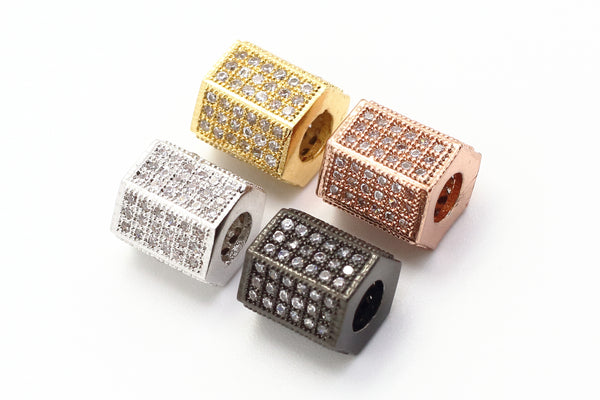 CZ Clear Micro Pave Big Hole Six Sided/hexangular Tube Beads, Cubic Zirconia Spacer Beads,8mm, Sku#G116