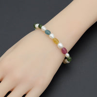 Freeform Pearl with Jade Stretchy Bracelet, Sku#EF654