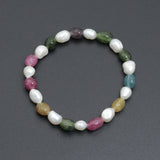 Freeform Pearl with Jade Stretchy Bracelet, Sku#EF654