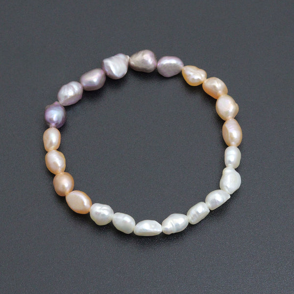 7-8mm Irregular Pearl Strethcy Bracelet, Sku#EF652