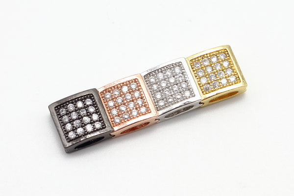 CZ Flat Square Beads Clear Micro Pave Beads, Cubic Zirconia Spacer Beads, 9x9x4mm, sku#G122