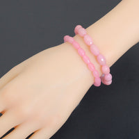 Pink Faceted Barrel Jade Stretchy Bracelet, Sku#EF658