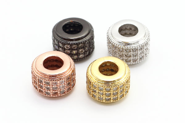 9x7mm CZ Large Hole Cylinder/Drum Barrel Micro Pave Beads, Cubic Zirconia Big Hole Spacer Beads, Large Hole Spacer, sku#G124