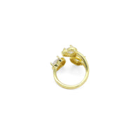 Gold Silver Clear CZ Triple Heart Adjustable Ring, Sku#A149