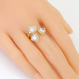 Gold Silver Clear CZ Triple Heart Adjustable Ring, Sku#A149