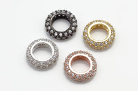 CZ Donut Shaped Micro Pave Large Big Hole Beads, Cubic Zirconia Space Beads,Slider Beads, 12x5mm, #G126