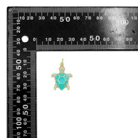 Gold Clear CZ Turquoise Enamel Turtle Tortoise Pendant charm, Sku#LX921