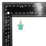 Gold Clear CZ Turquoise Enamel Turtle Tortoise Pendant charm, Sku#LX921