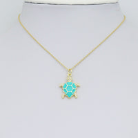 Gold Clear CZ Turquoise Enamel Turtle Tortoise Pendant charm, Sku#LX921