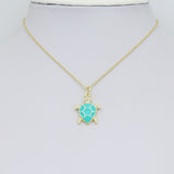 Gold Clear CZ Turquoise Enamel Turtle Tortoise Pendant charm, Sku#LX921