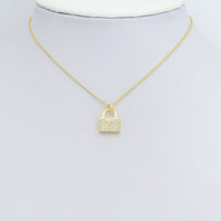 Clear CZ Gold Lock Pad Charm Pendant,Sku#LD732