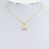 Clear CZ Gold Lock Pad Charm Pendant,Sku#LD732