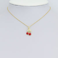 Clear CZ Red Enamel Gold Cherry Charm Pendant,Sku#LK1221