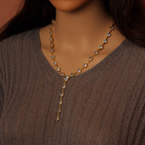 Heart CZ Link Chain Y shape Long Lariat Style Necklace, Sku#A153