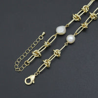 Knotted Chain Fresh Water Pearl Necklace Bracelet, sku#EF497