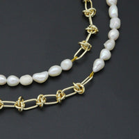 Knotted Link Chain Freshwater Pearl Bracelet Necklace, Sku#EF352C