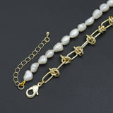 Knotted Link Chain Freshwater Pearl Bracelet Necklace, Sku#EF352C