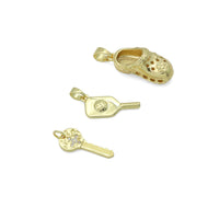 Clear CZ Gold Key Crocs Shoe pickleball racket Pendant charm , Sku#LX922