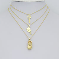 Clear CZ Gold Key Crocs Shoe pickleball racket Pendant charm , Sku#LX922