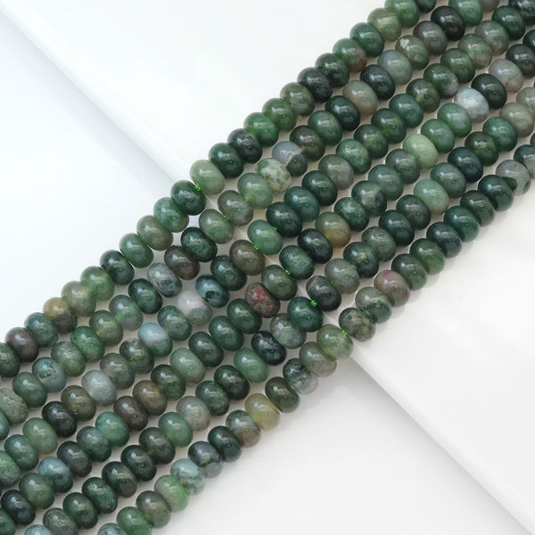 Moss Agate Smooth Rondelle Beads, 5x8mm, Sku#U1784
