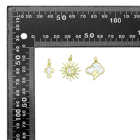 Mother of Pearl Cross Clouds Sun Pendant charm, Sku#LX924