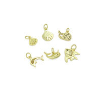Clear CZ Gold Shell Fish Dolphin whale Pendant charm, Sku#LX925