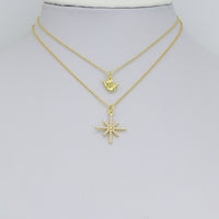 Gold Silver Shaka Hand Gesture Pearl North Star Pendant charm, Sku#A511