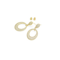 Fully CZ Pave Gold Oval go-go Dangle Earrings, Sku#LD520