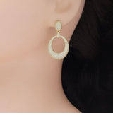 Fully CZ Pave Gold Oval go-go Dangle Earrings, Sku#LD520