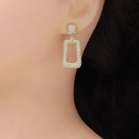 Fully CZ Pave Gold Rectangle Dangle Earrings, Sku#LD521