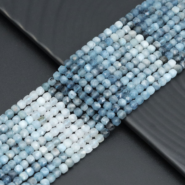 4mm Faceted Cube Genuine Aquamarine Beads. Sku#U2093