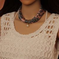 Scarf Necklace with Pearl Pendant, sku#EF807