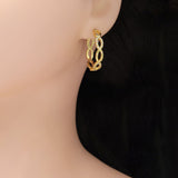 Clear CZ Gold Oval Link Hoop Earrings, Sku#LD526