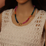 Pink Rainbow adventure green Roundelle Gemstone necklace, sku#EF810