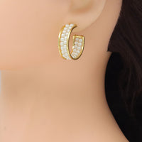 Double Line Pearl Gold Hoop Shape Stud Earrings, Sku#FH238