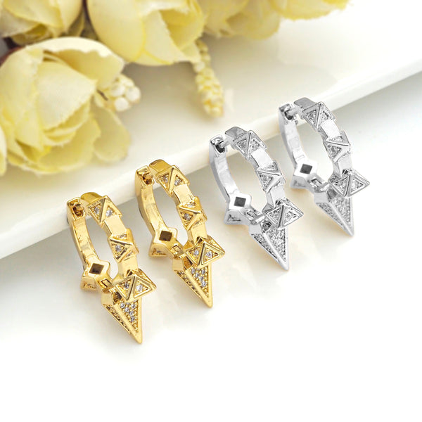 CZ Micro Pave Spike Huggies earrings, 18K Gold Color Spike Earrings, pave earrings, 23x26mm, sku#J306