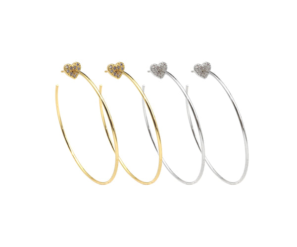 CZ Pave Heart Hoop Earrings, Sku#J321