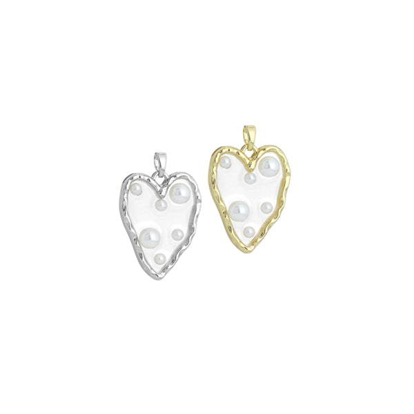 Hammered Edge Acrylic Heart with Pearl Charm , Sku#JL202