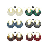 Vintage Style Marbled Resin U-Hoop Earrings with Gold Detailing, Sku#JL210