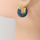 Vintage Style Marbled Resin U-Hoop Earrings with Gold Detailing, Sku#JL210