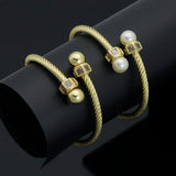  Twisted Pearl & Ball Cuff Bracelet, Ball end bracelet, adjustable Bracelet, Sku#LK1341