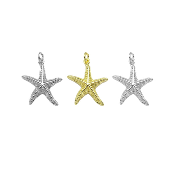 CZ Micro Pave Starfish Pendant, Cubic Zirconia Starfish Pendant Charm for Necklace Bracelet Earrings Making, 19x22mm,sku#L359