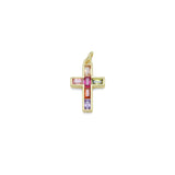 Colorful Baguette CZ Cross Shape Pendant, Sku#L717