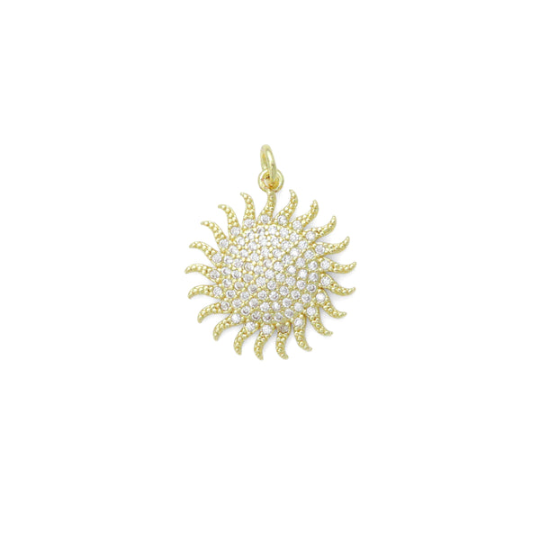 Clear CZ Gold Sunflower Charm Pendant, Sku#L722