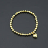 Gold Hematite Ball Beads with Heart Pendant Adjustable Bracelet, Sku#L726