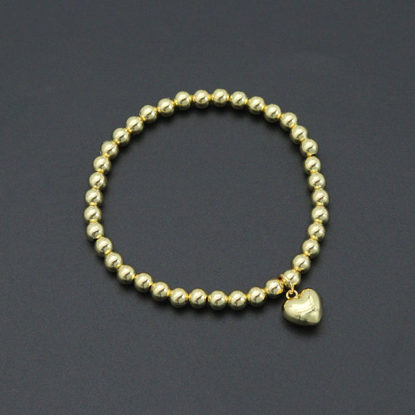 Gold Ball Beads with Heart Pendant Adjustable Bracelet, Sku#L726