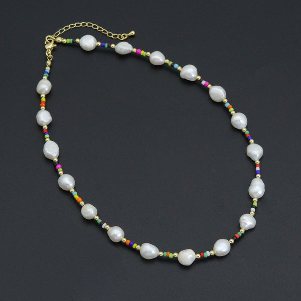 Freshwater Pearl with Colorful Beads Necklace , Sku#L735