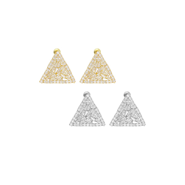 Baguette CZ Gold Silver Triangle Shape Stud Earrings, Sku#L738